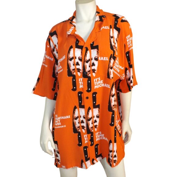 HALLOWEEN 2 Shirt, 3XL, Button front, Short sleeves, Pocket, Orange, Rayon - Picture 1 of 12
